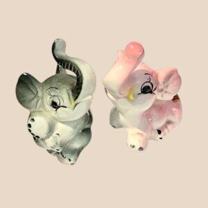Vintage Ceramic Baby Elephants Salt & Pepper Shakers